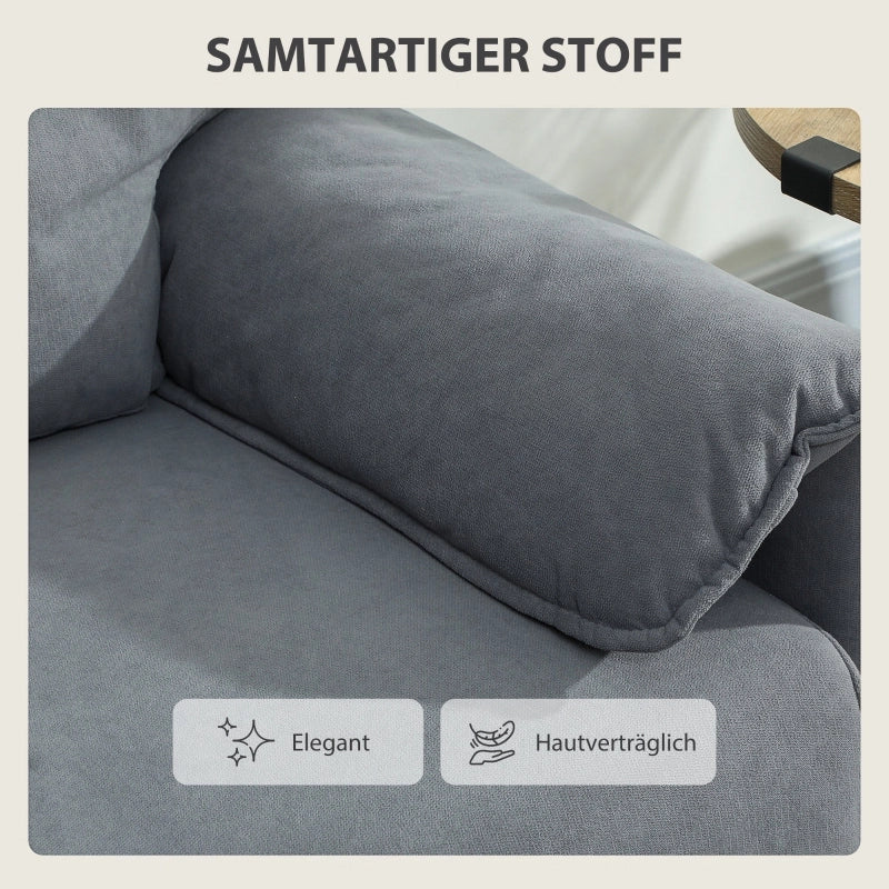 Divano a 2 posti imbottito in tessuto grigio con braccioli; gambe in metallo e cuscini inclusi 127 × 72 × 84 cm