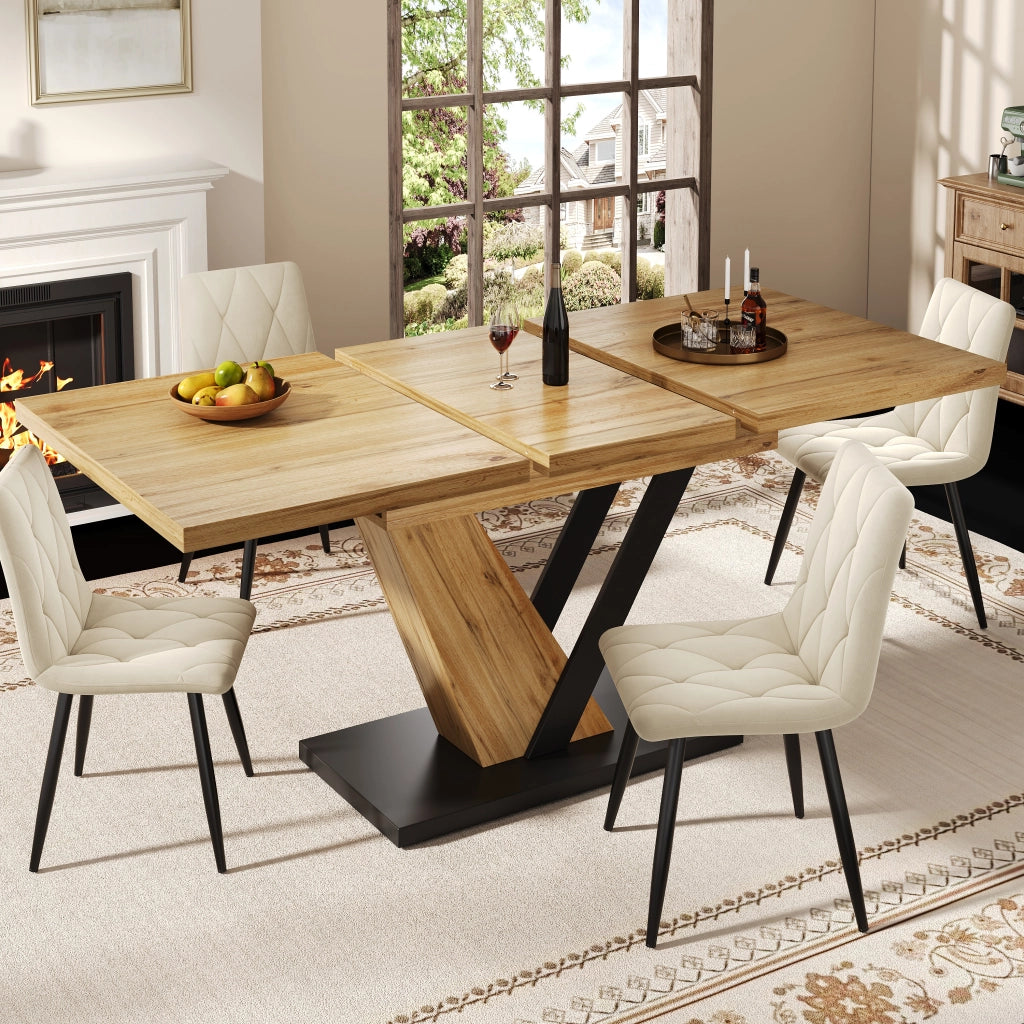 Tavolo allungabile da pranzo con piano in MDF effetto legno; guide metalliche e piedi regolabili 120 ¡Á 75 ¡Á 75.5 cm
