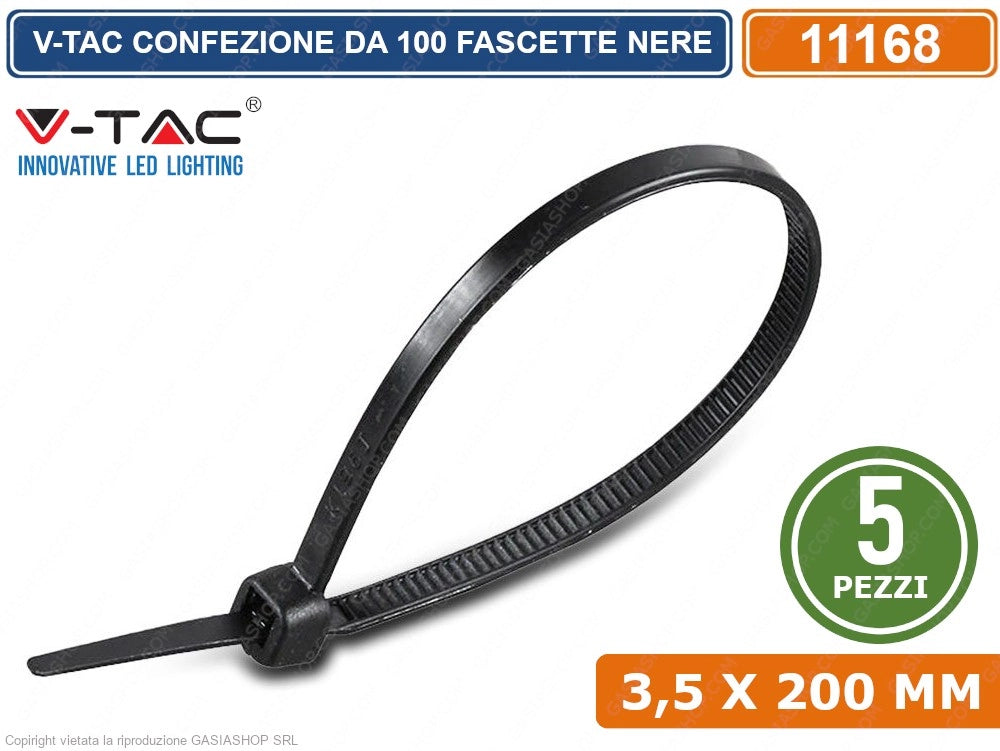 V-TAC CONFEZIONE DA 500 FASCETTE STRINGICAVO AUTOBLOCCANTI IN NYLON NERO 3,5 X 200 MM - SKU 11168