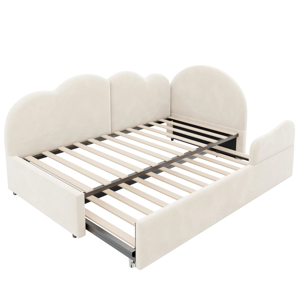 Divano letto imbottito a L con letto estraibile 90x200 cm; velluto beige