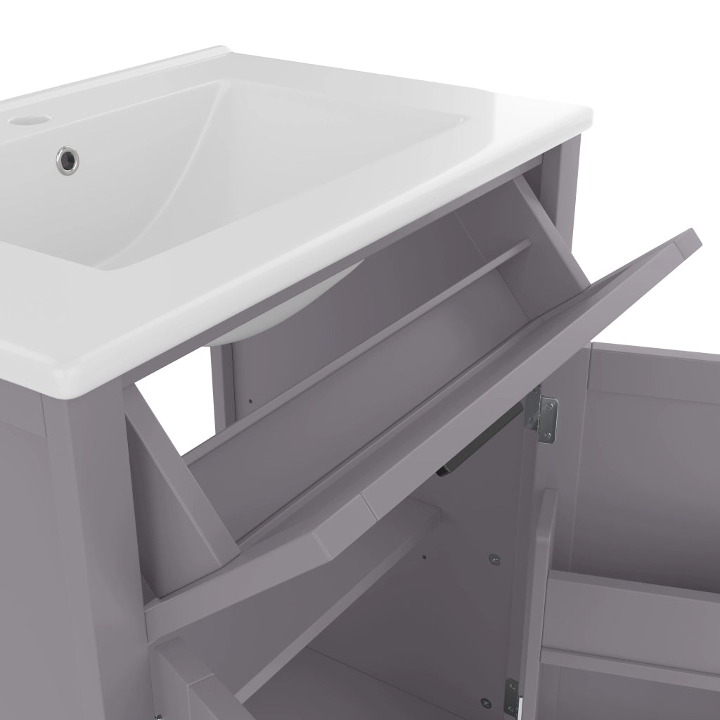 Mobile sottolavabo freestanding con lavabo in ceramica, ante doppie, cassetto reversibile e ripiano regolabile grigio 60 × 46 × 84,8 cm