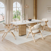 SEDIA Pieghevole in legno massello e lino beige con braccioli Set da 4 pezzi