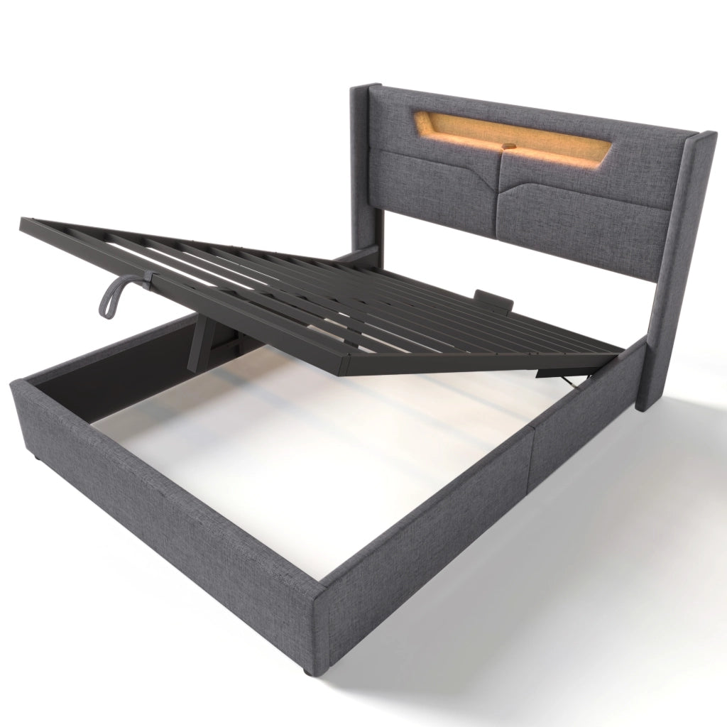 Letto contenitore con rete sollevabile grigio 135x190 cm