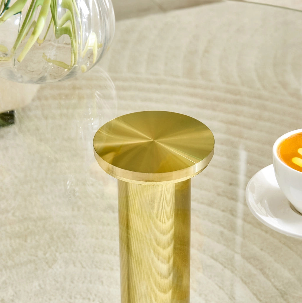 TAVOLO Basso Rotondo in Vetro 70 cm Oro