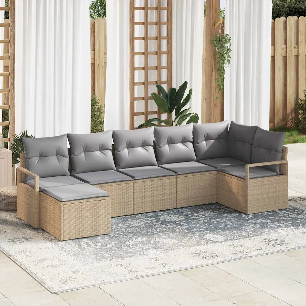 Set di divani con cuscino 7 pcs Beige polyrattan 3346470