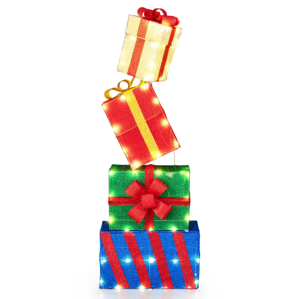 Pacchi regalo decorativi con 51 luci LED caldi fiocchi e combinazione flessibile, Set di 4 scatole regalo a LED di natale