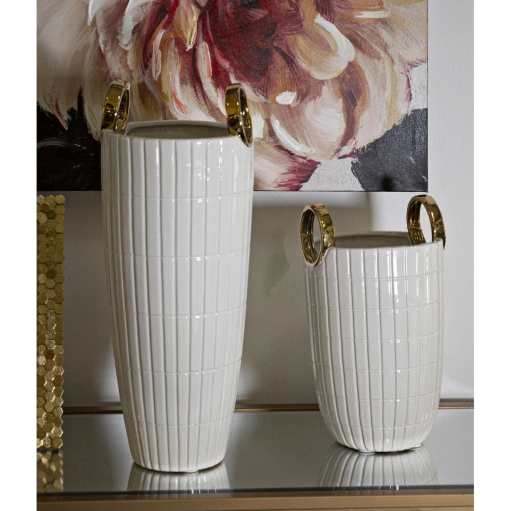 Vaso Decorativo VKH648, Bianco, Ceramica, 18x18x25 cm