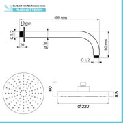 Set doccia braccio 40 cm + soffione ABS 22 cm + kit doccia + miscelatore Flat