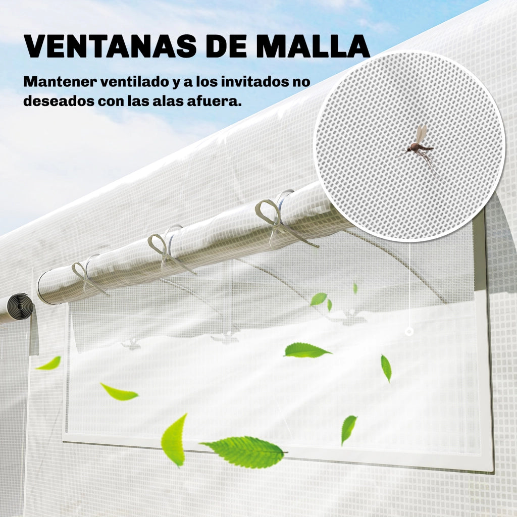 Serra Tunnel 6x3x2 m ¨C Minimal ¨C 3 Porte a Rullo, 6 Finestre a Rete, Struttura in Acciaio Zincato Bianco