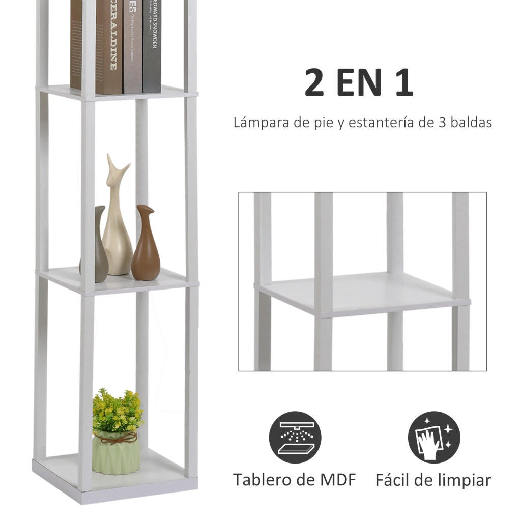 Lampada da Terra con Mensole ¨C Xylo ¨C Legno Bianco E27