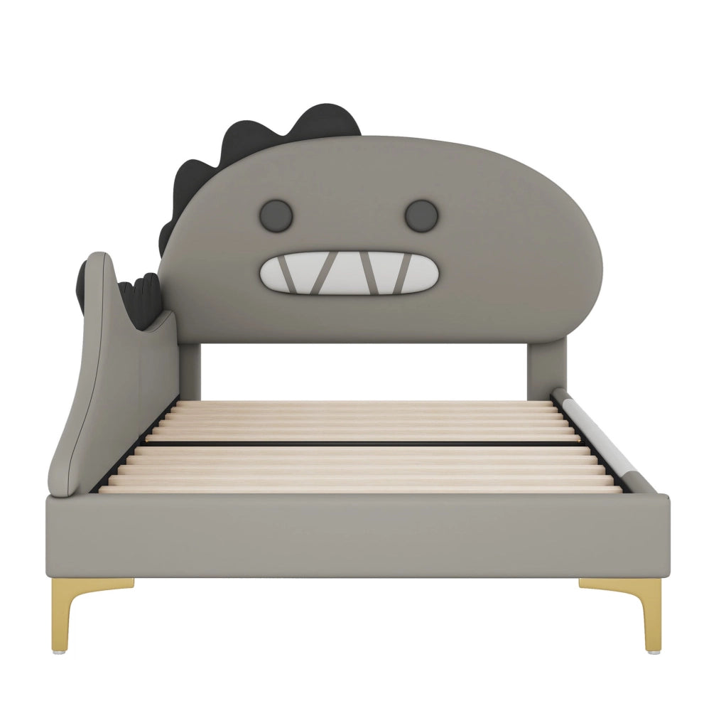 Letto per bambini a forma di dinosauro, 90x200 cm, in PU e MDF, colore grigio