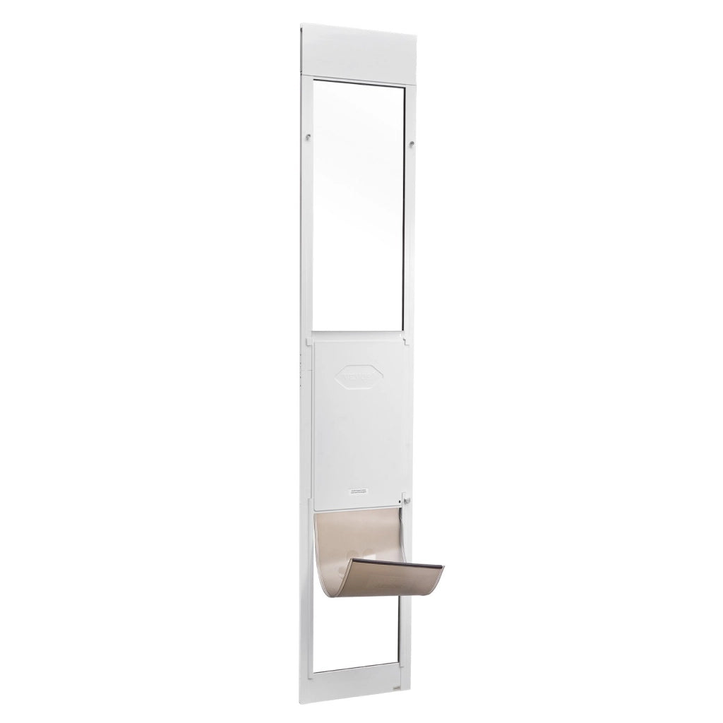 Porta Scorrevole per Cani XL CWM03-XL-H, Telaio in Alluminio e Vetro Temperato, Altezza Regolabile 2311-2439 mm con Serratura, Bianco