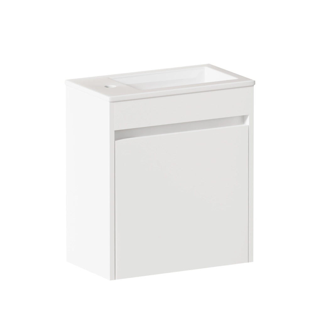 Mobile bagno bianco 46 cm con porta a chiusura soft e ampio spazio di stoccaggio