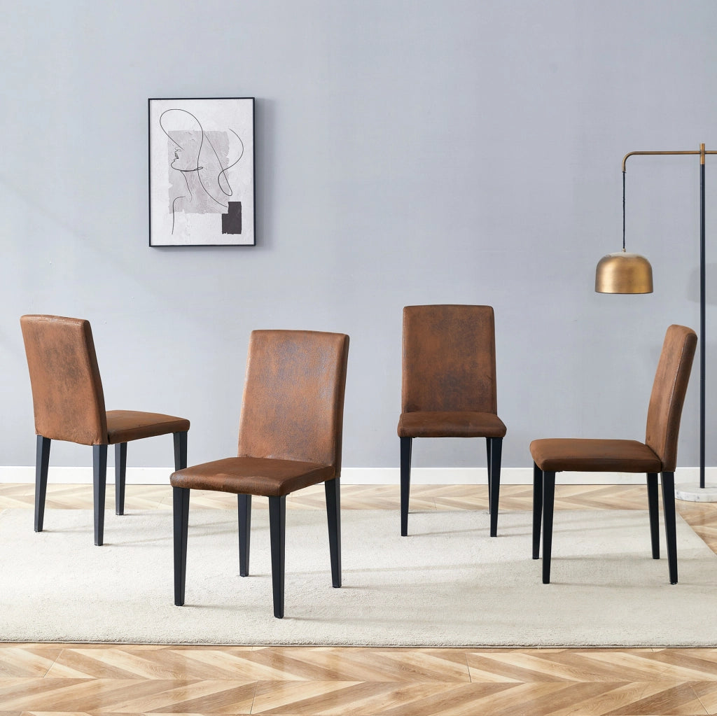 SEDIA DA PRANZO Set da 4 pezzi 90 cm Tessuto Marrone e Metallo Nero