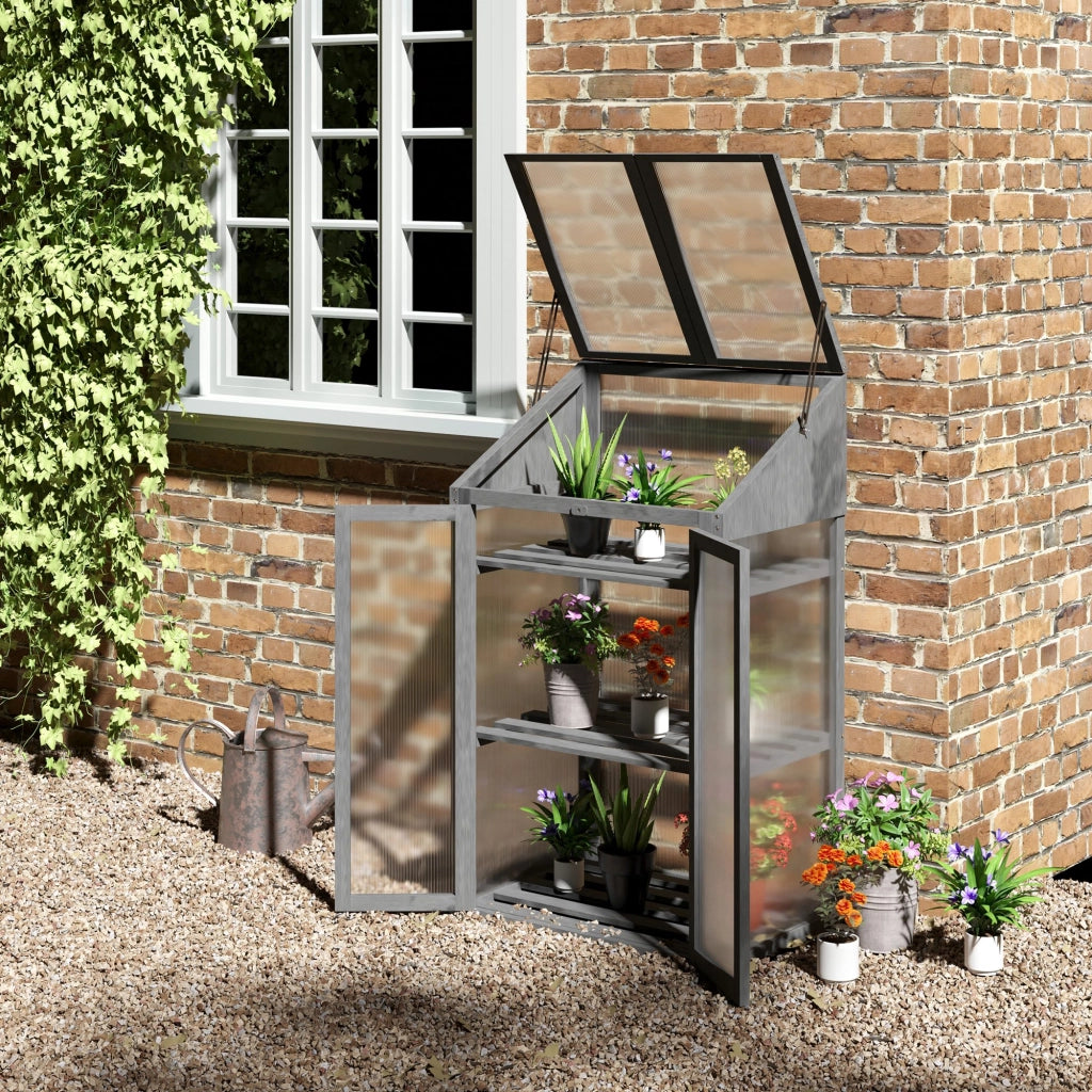 Serra Mini da Giardino in Legno con 3 Ripiani ¨C Minimal ¨C Grigio 70x50x120 cm