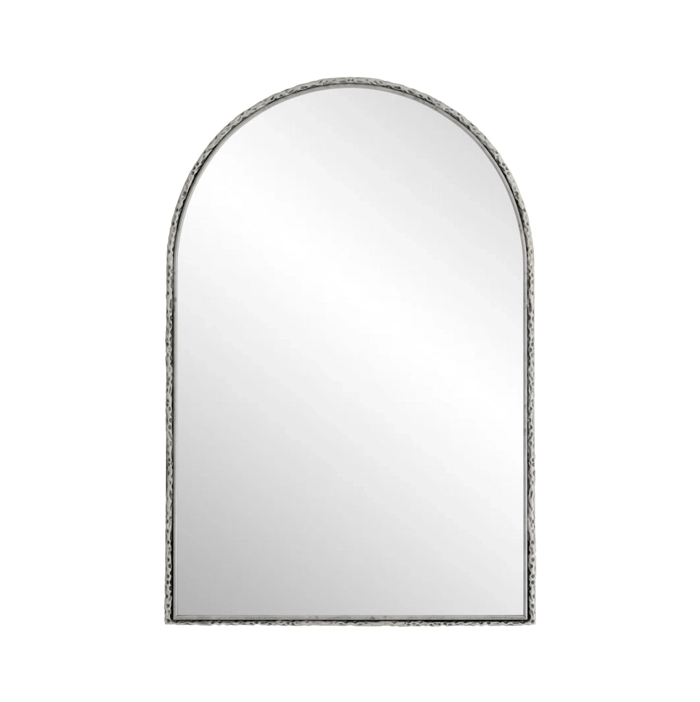 Specchio da parete ad arco in vetro temperato e ferro; argento