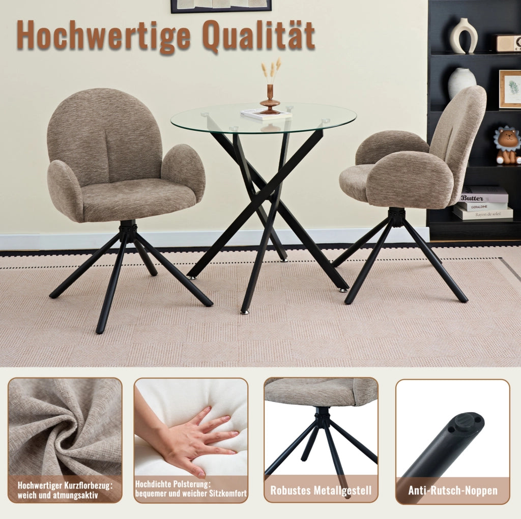 SEDIA Girevole da pranzo Set da 2 pezzi con braccioli Chenille Nero/Taupe