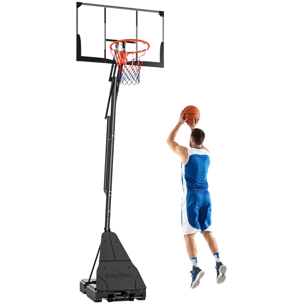 Canestro da Basket per Esterni con Base Riempibile, in Acciaio, PE e PC, 120x120x245-305 cm