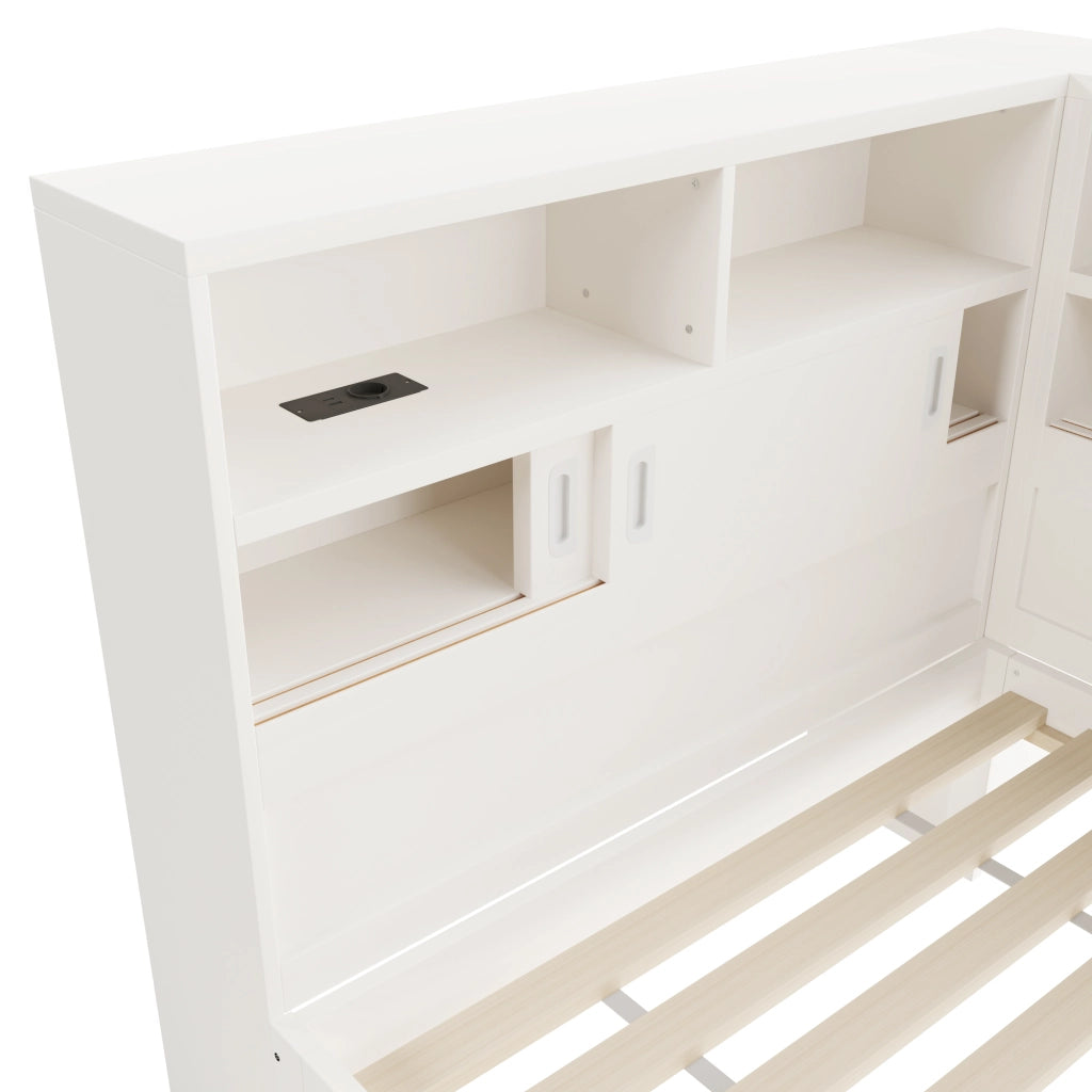 Desviae Letto per bambini 90 × 200 cm con letto estraibile vani portaoggetti USB struttura in legno di pino bianco