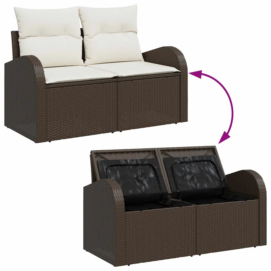 Set Divano da Giardino 3 pcs Marrone e bianco Poly Rattan
