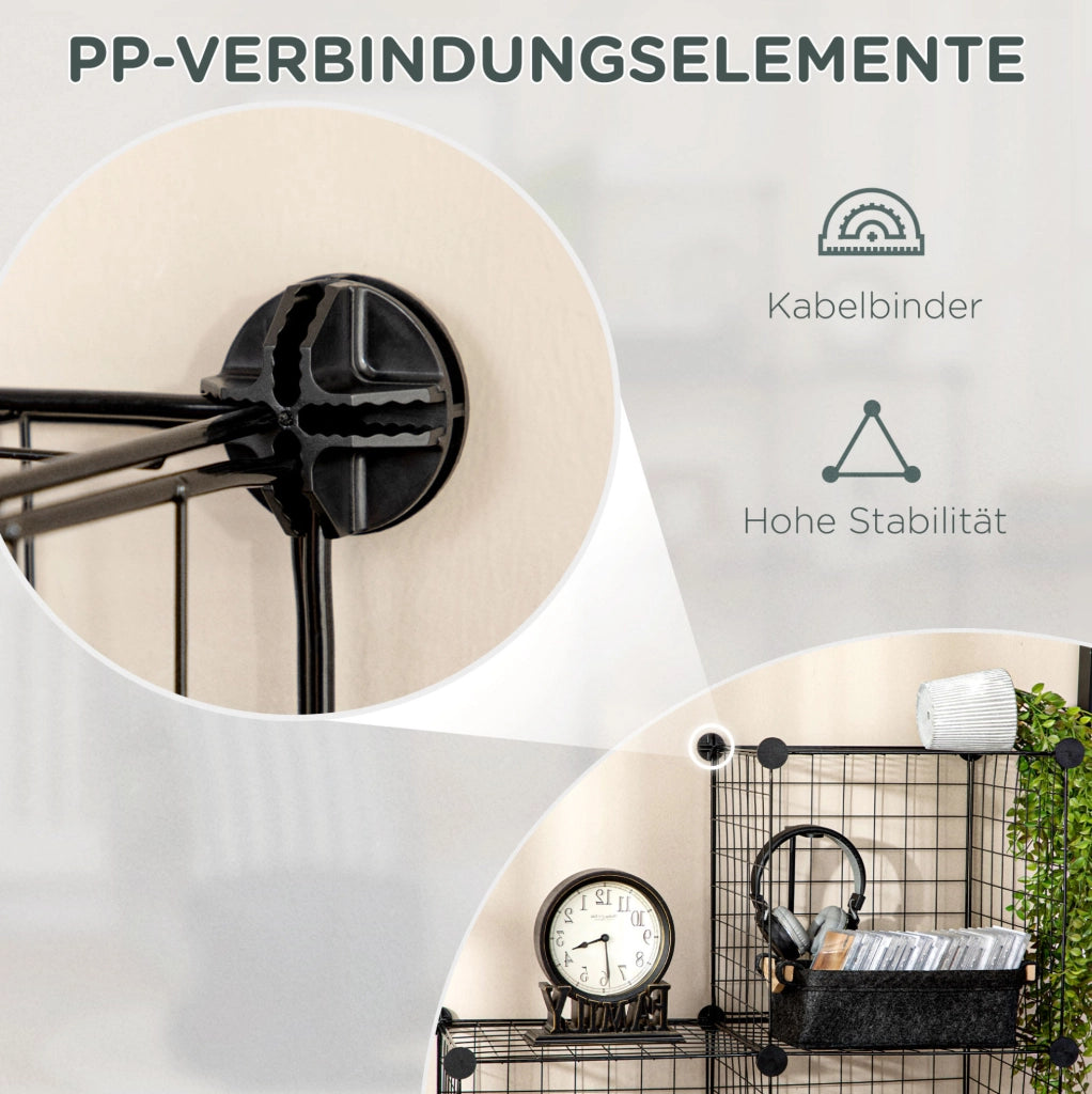 Scaffale modulare a cubi in metallo nero con 6 vani
