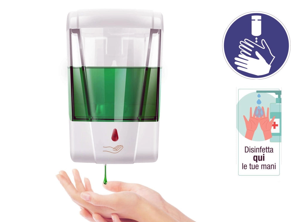Dispenser Sapone Gel Disinfettante Automatico 700ml Regolabile a Batteria Touchless a parete casa ufficio ingresso Sanificazione mani Automatico a Batteria
