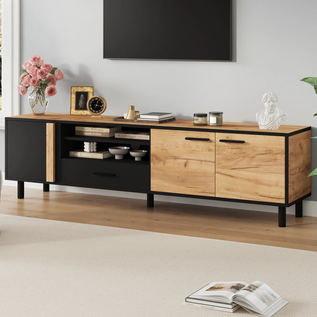 Mobile porta TV da 180 cm nero e effetto legno