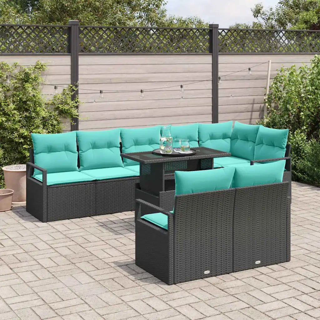 Set Divano da Giardino con cuscino 9 pcs Nero e Blu polyrattan 3348852
