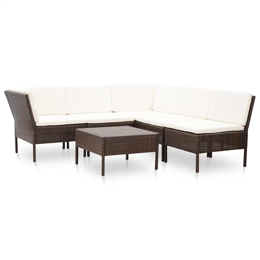 Set Divani da Giardino 6 pz con Cuscini in Polyrattan Marrone 48947