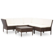 Set Divani da Giardino 6 pz con Cuscini in Polyrattan Marrone 48947