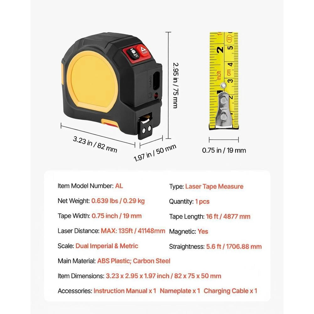 2-in-1 Laser Measuring Tape, 41 M Rechargeable Laser Measuring Tool & 4.8 M Tape Measure With Magnet, Retractable Measuring Tape With 4 Modes – Length, Area, Volume, Continuous, Ft/in/m/ft+in Unit