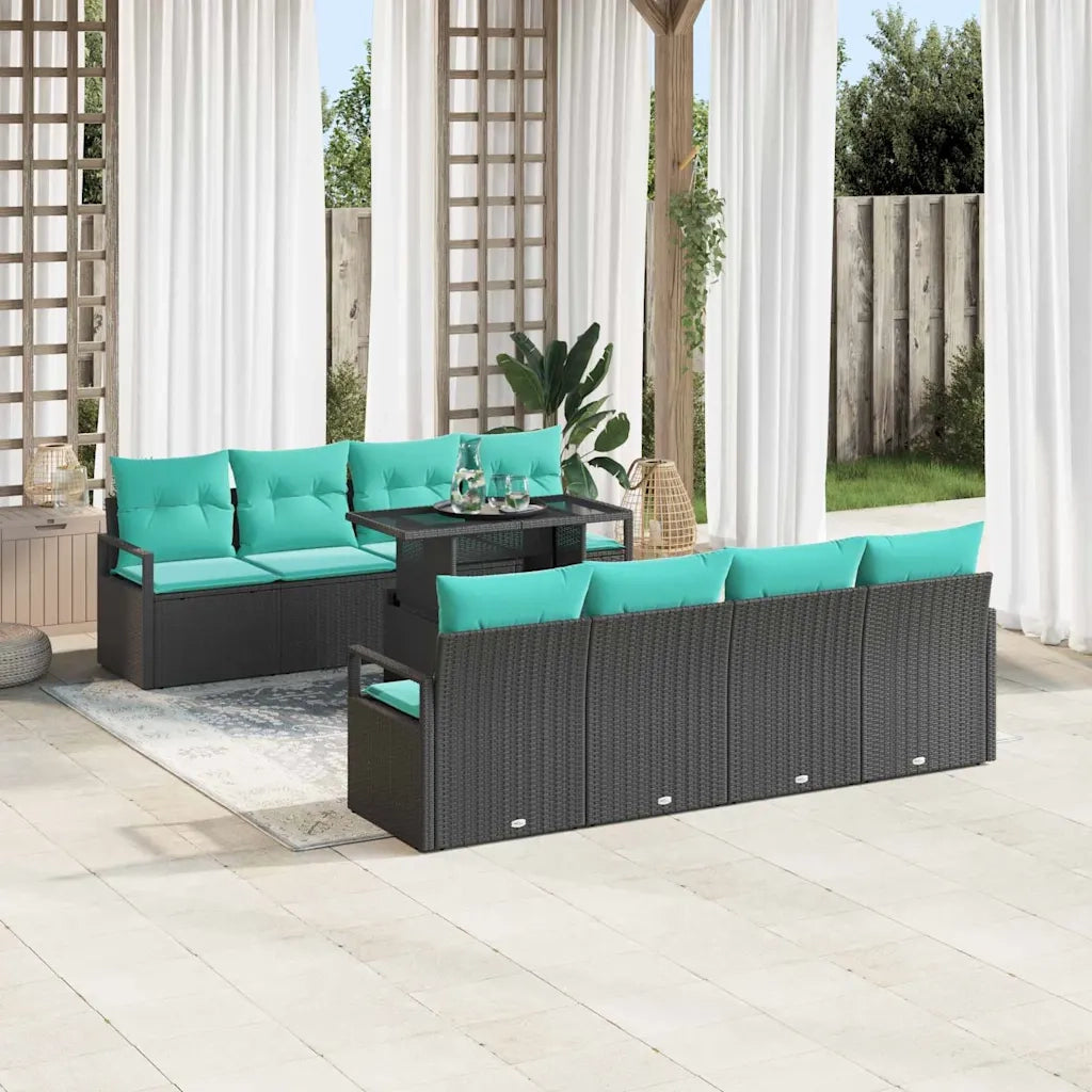 Set Divano da Giardino con cuscino 7 pcs Nero e blu polyrattan 3348792