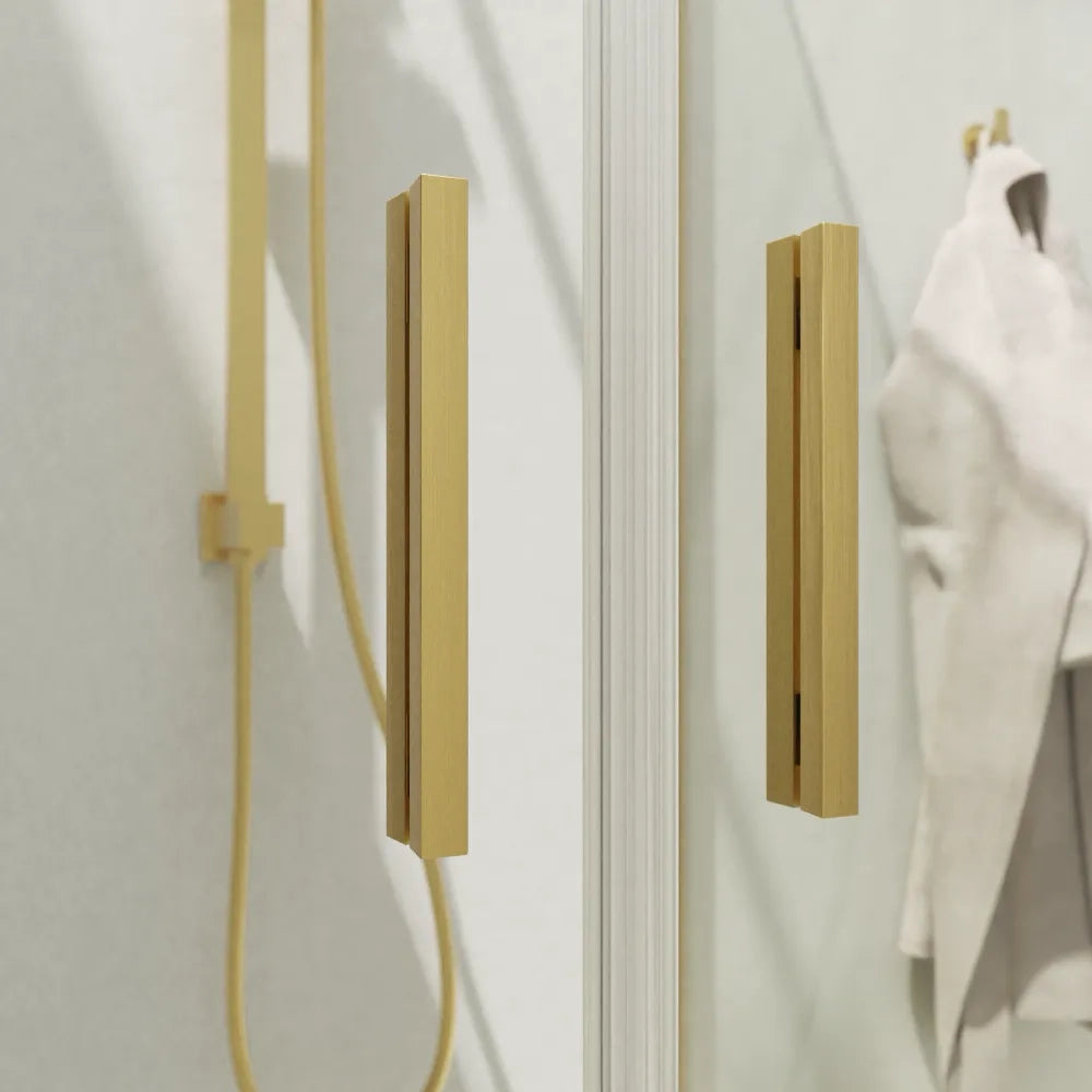 Box doccia 3 lati 90x75x90cm con porta saloon profili oro spazzolato vetro 6mm trasparente anticalcare h190| Portofino