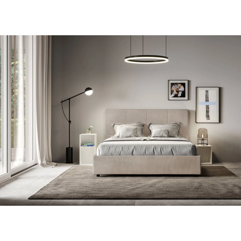 Letto imbottito Piazza e mezzo 130x210 cm Mika - Contenitore,Microfibra,Sabbia