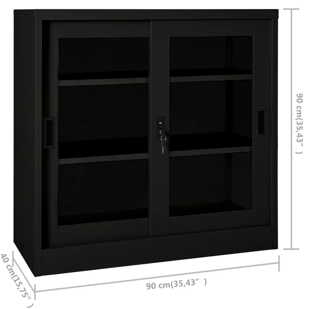 Armadio con ante scorrevoli nero 90 x 40 x 90 cm con serratura e 2 ripiani regolabili stile moderno in acciaio 02_0046816