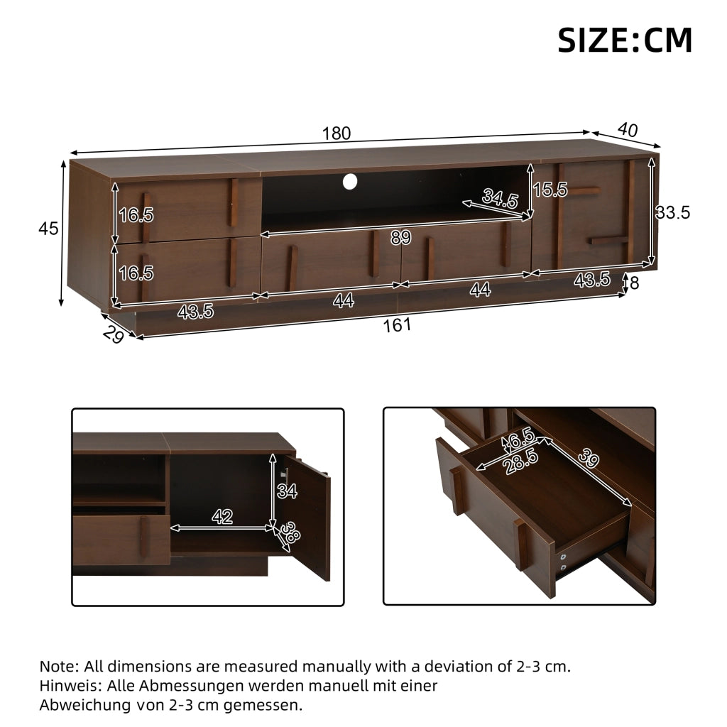 Mobile TV largo 180 cm in MDF con 4 cassetti e vano chiuso, noce