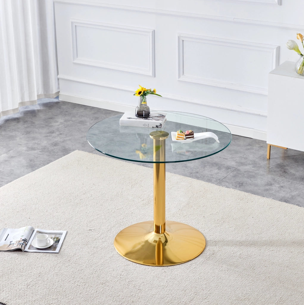 TAVOLO BAR Rotondo 85 cm Vetro Trasparente e Metallo Oro