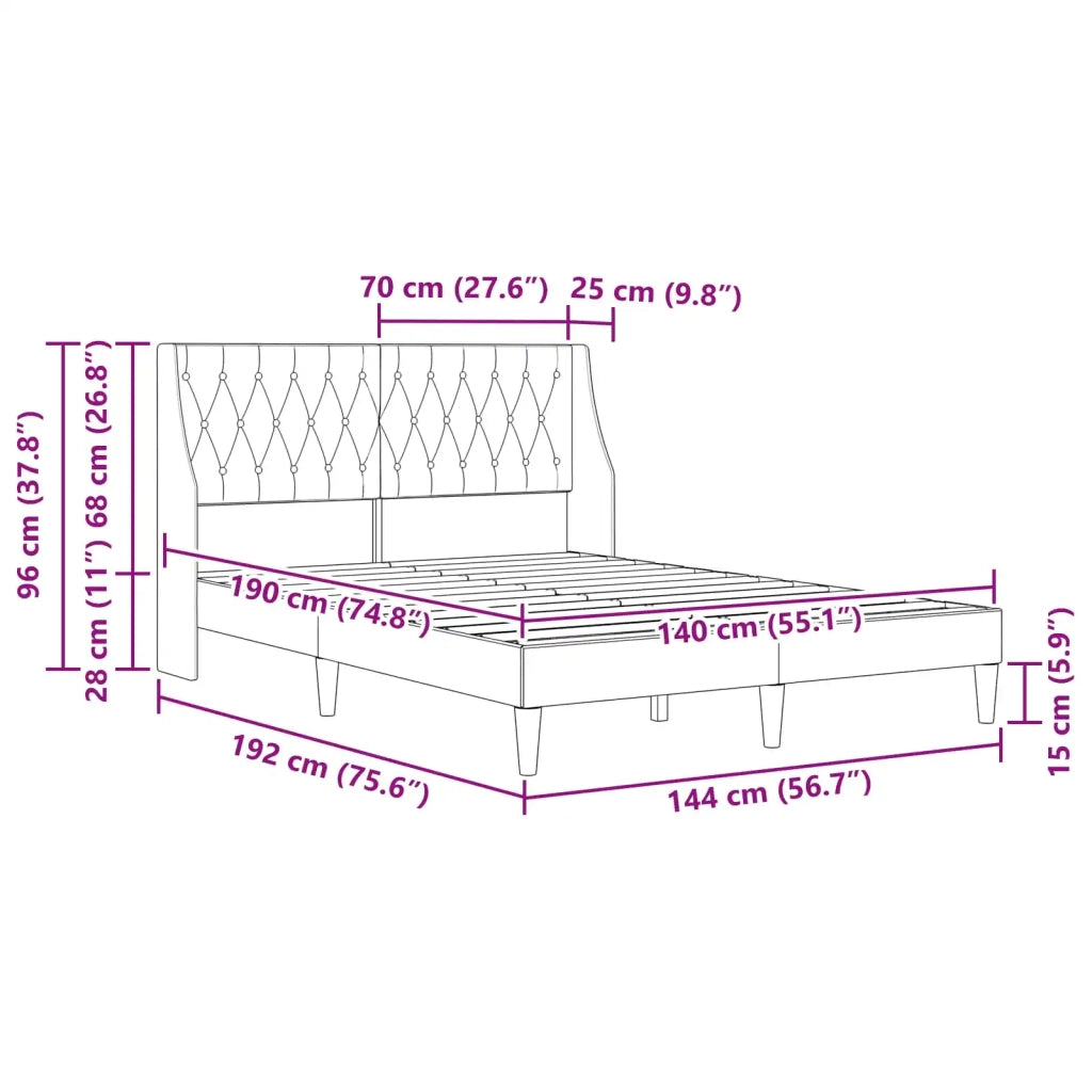 Letto matrimoniale | Letto per adulti | Struttura del letto con testiera Nero 140 x 190 cm Velluto