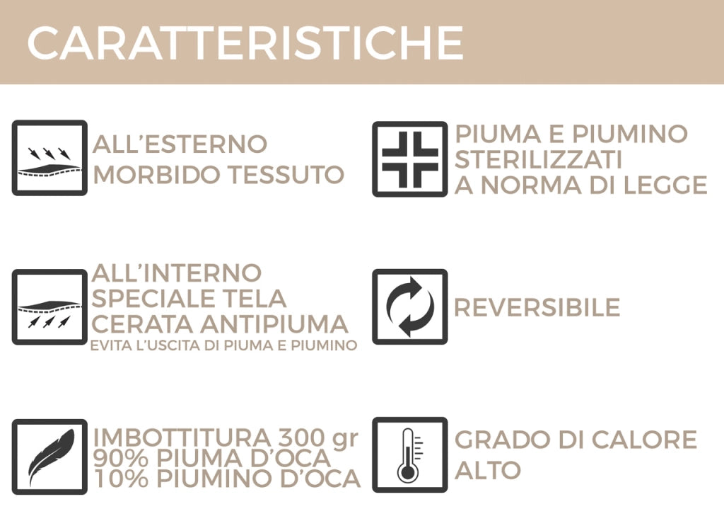 Interno Imbottitura Piumino Invernale 300gr/mq In Piuma D'Oca Bicolor - Matrimoniale - Panna-Tortora