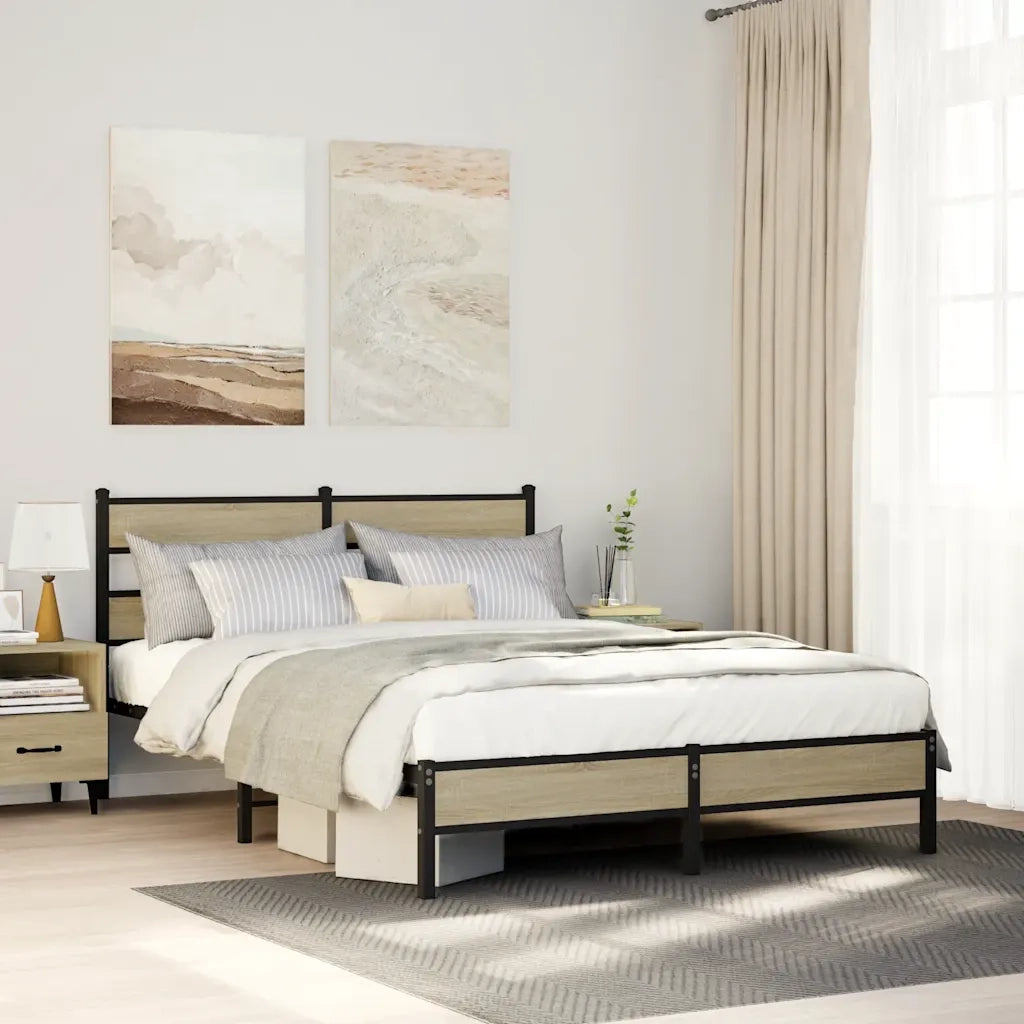 Letto matrimoniale | Letto per adulti | Giroletto senza Materasso Rovere Sonoma 140x200cm in Truciolato