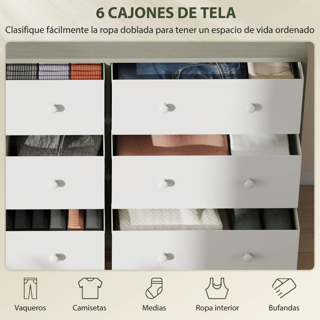 Cassettiera con 6 cassetti ¨C Minimal ¨C Tessuto, acciaio, MDF, bianco e grigio