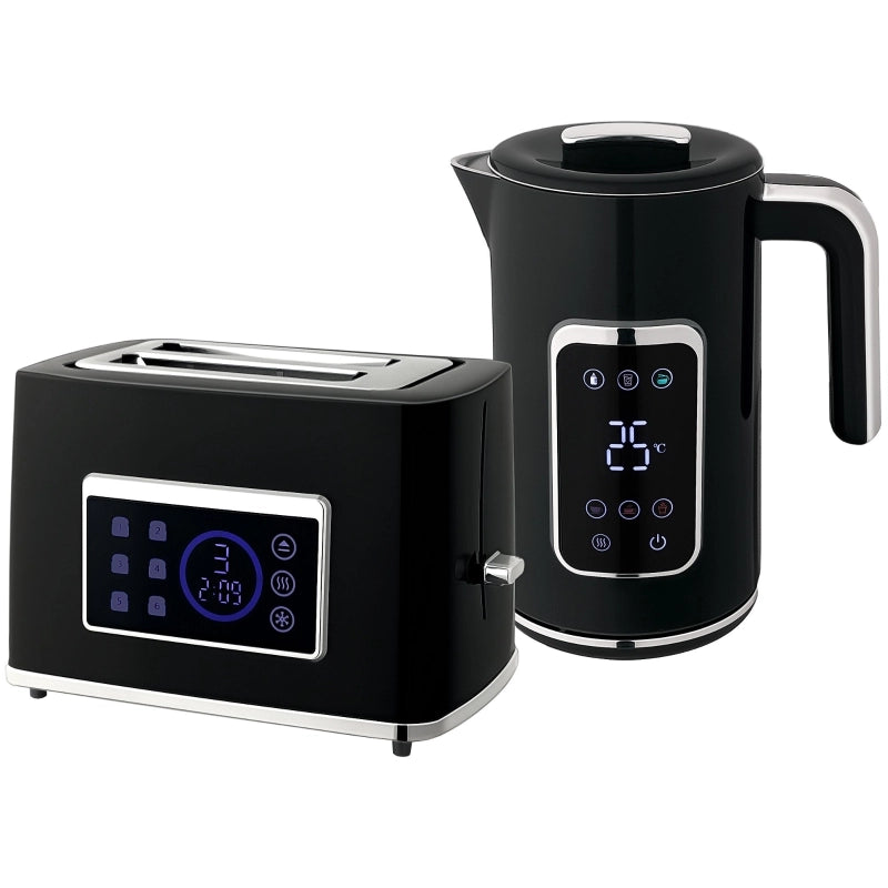 Set Bollitore e Tostapane, 1,7 L, 2 Fette, Touchscreen LED, Vari Modi, Nero