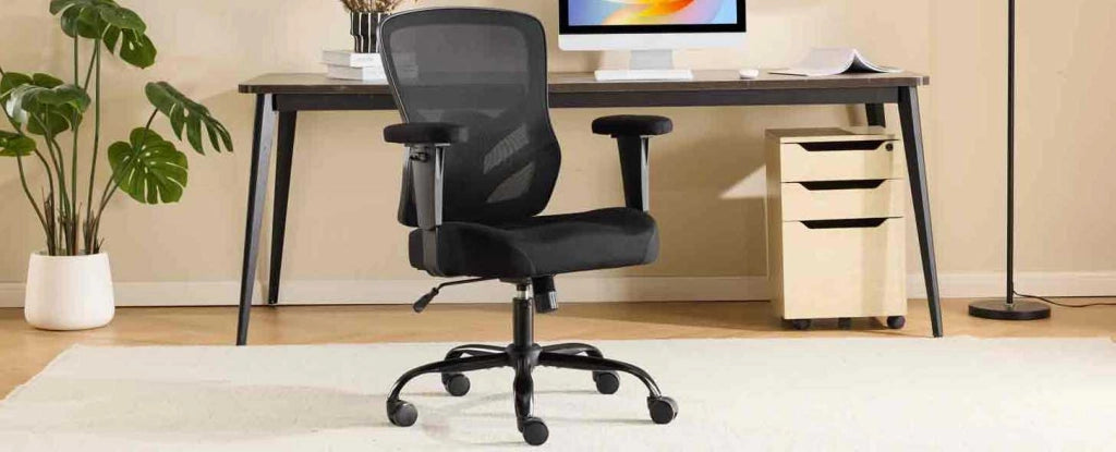 Sedia da ufficio nera ergonomica con supporto lombare regolabile e braccioli 2D