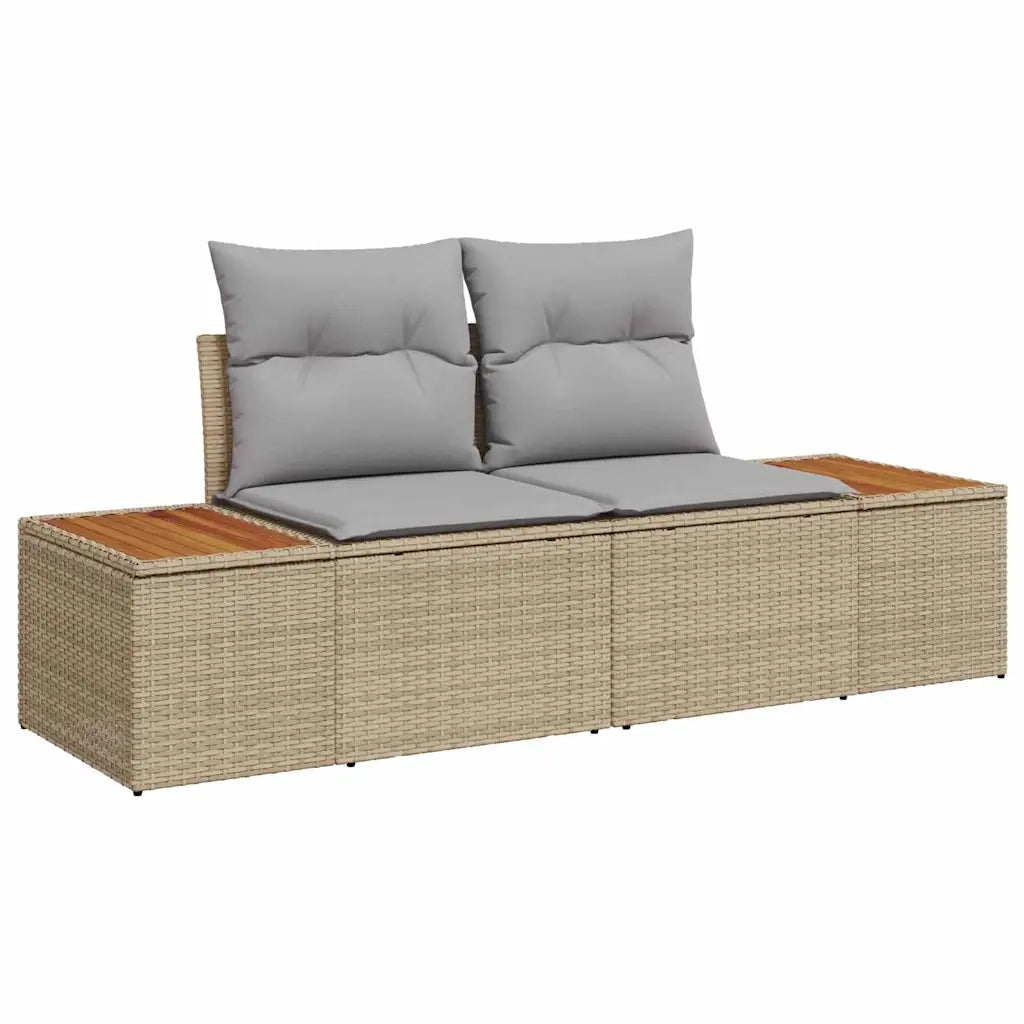 Set Divano da Giardino con cuscino 9 pcs Beige Poly Rattan
