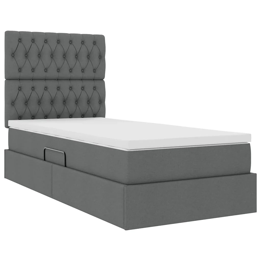 Letto con contenitore e LED Grigio scuro 90 x 190 cm Poliestere