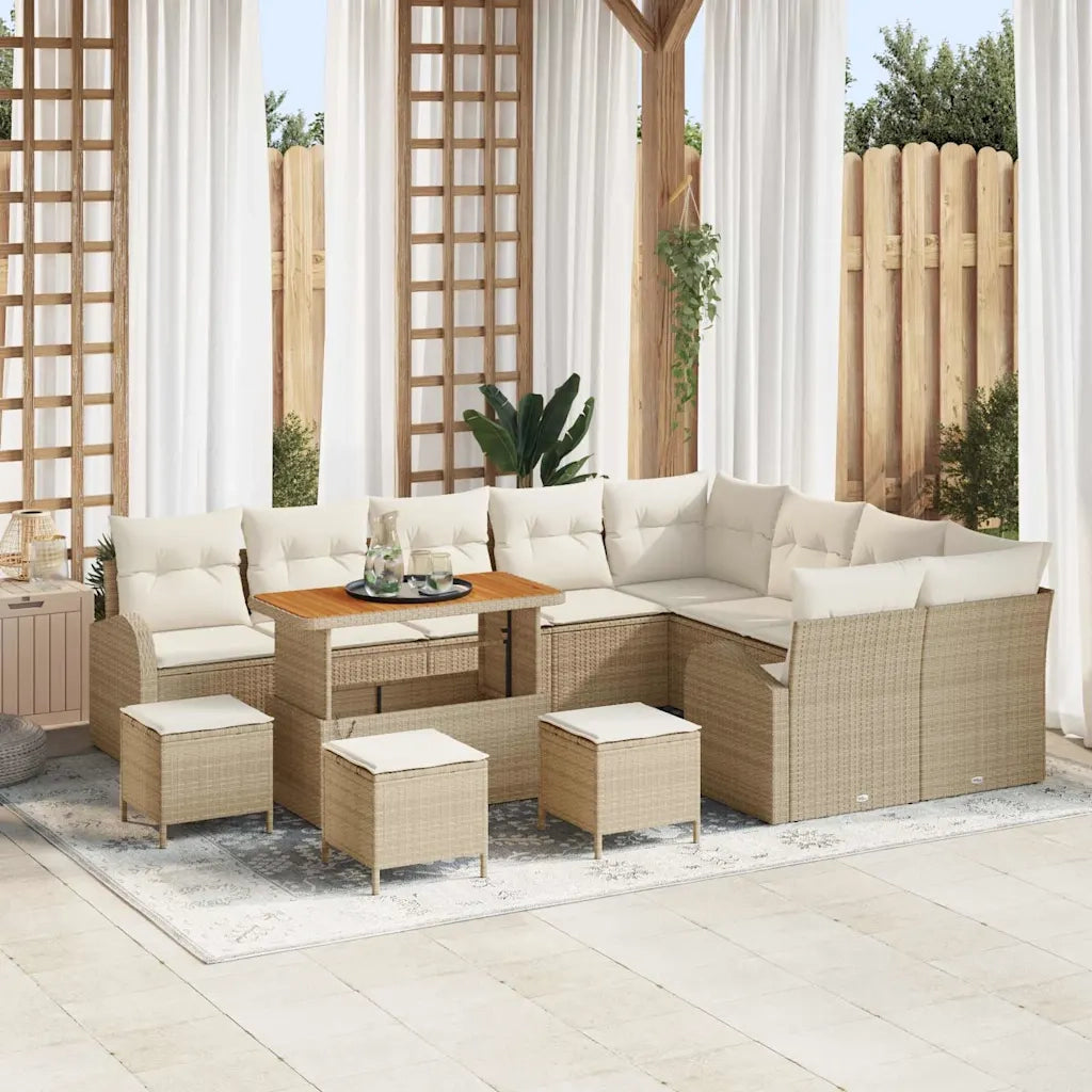 Set Divano da Giardino con cuscino 13 pcs Beige e Crema