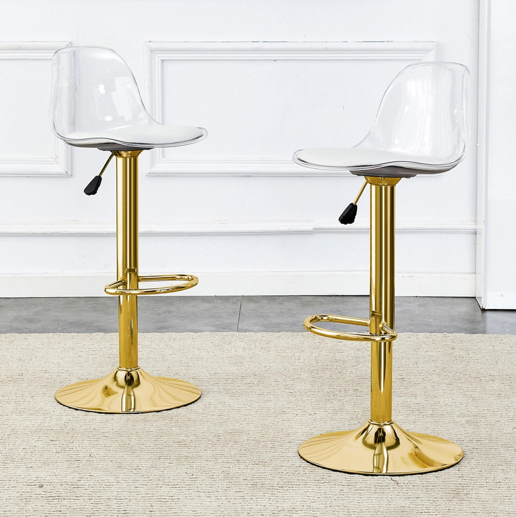 Set 2 sgabelli da bar regolabili 82-104 cm con schienale trasparente e base oro