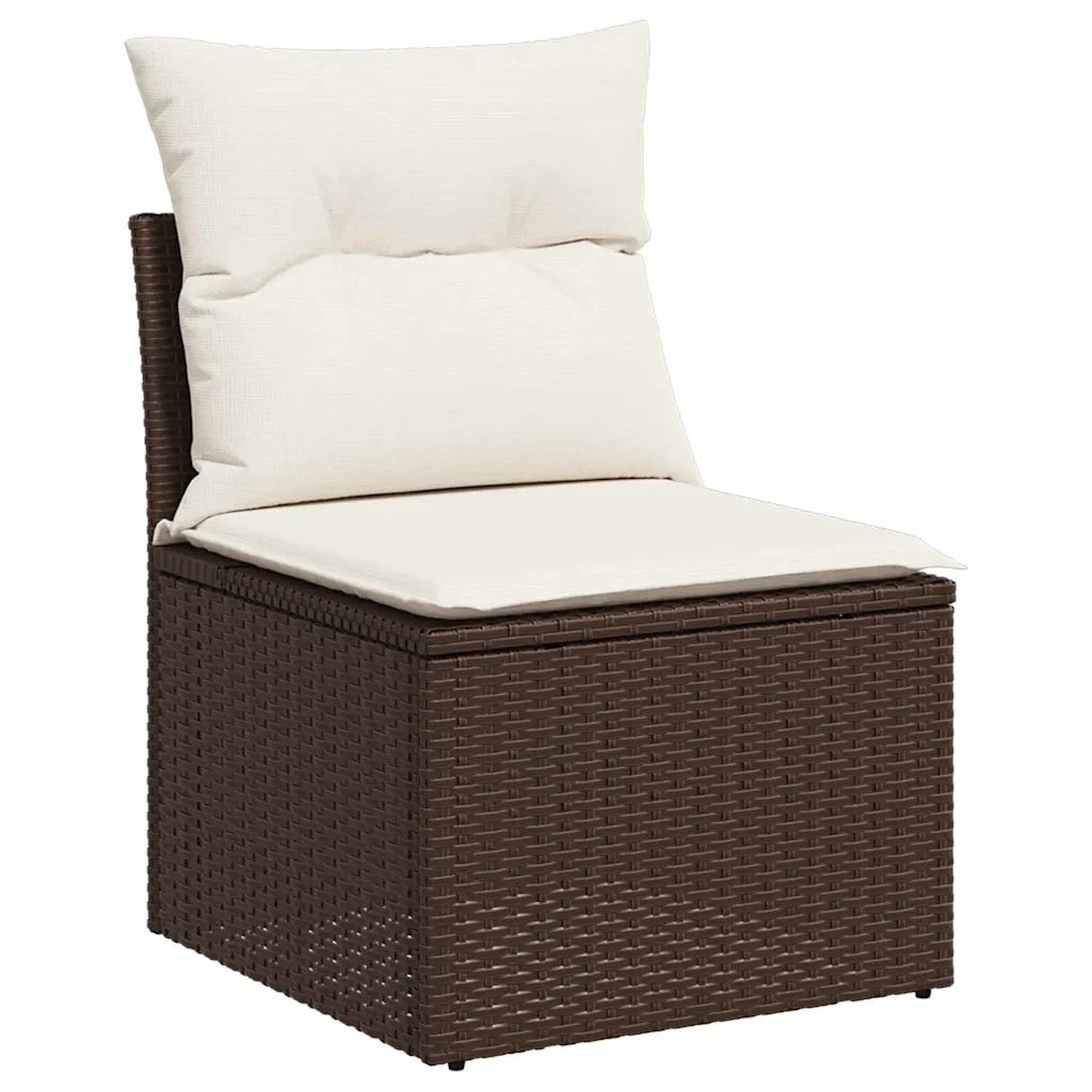 Set Divano da Giardino 9 pcs Marrone e bianco Poly Rattan