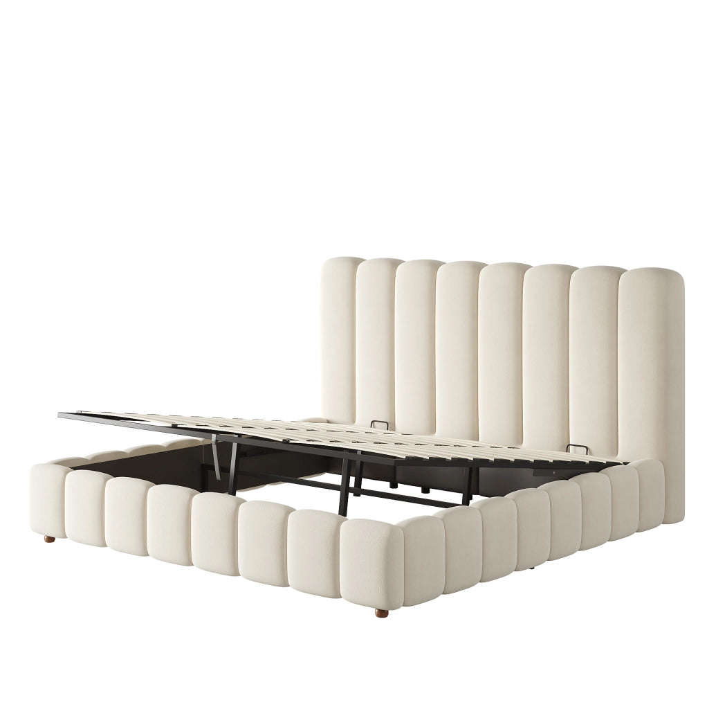 Letto matrimoniale 180x200 cm con contenitore e sollevamento idraulico; velluto beige