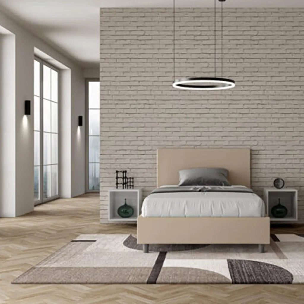 Letto una piazza e mezza senza rete imbottito 120x210 similpelle tortora Adele